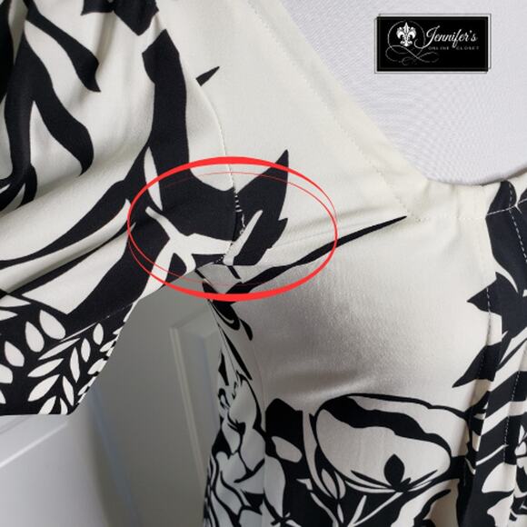 3/$30 Trulli Black and Ivory Floral Short Sleeve Knee Length Dress - Picture 2 of 7